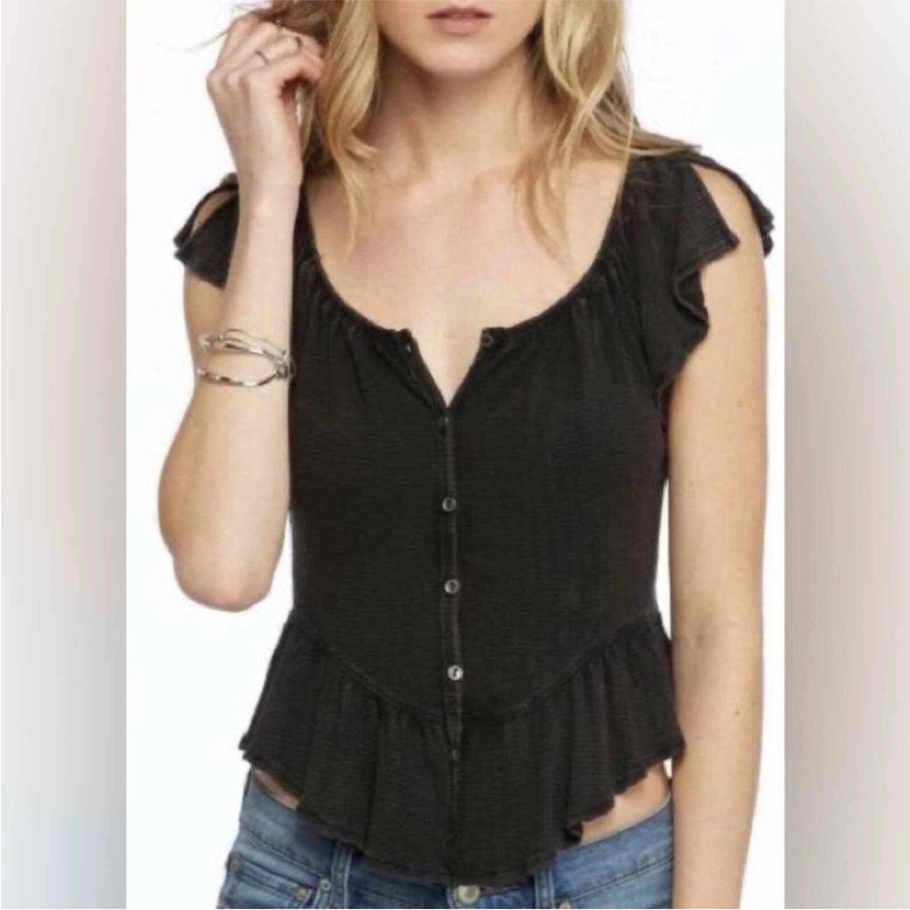We The Free Free People Blouse Womens Size S Black Off Shoulder Ruffle Hem